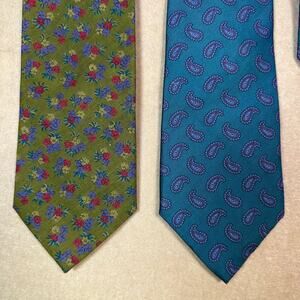 Gant Ties TWO 2, One Cotton Olive Floral, One Silk Blue Paisley- 3.5" x 57"